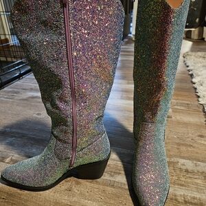 Glittery Multicolor Knee-High Boots